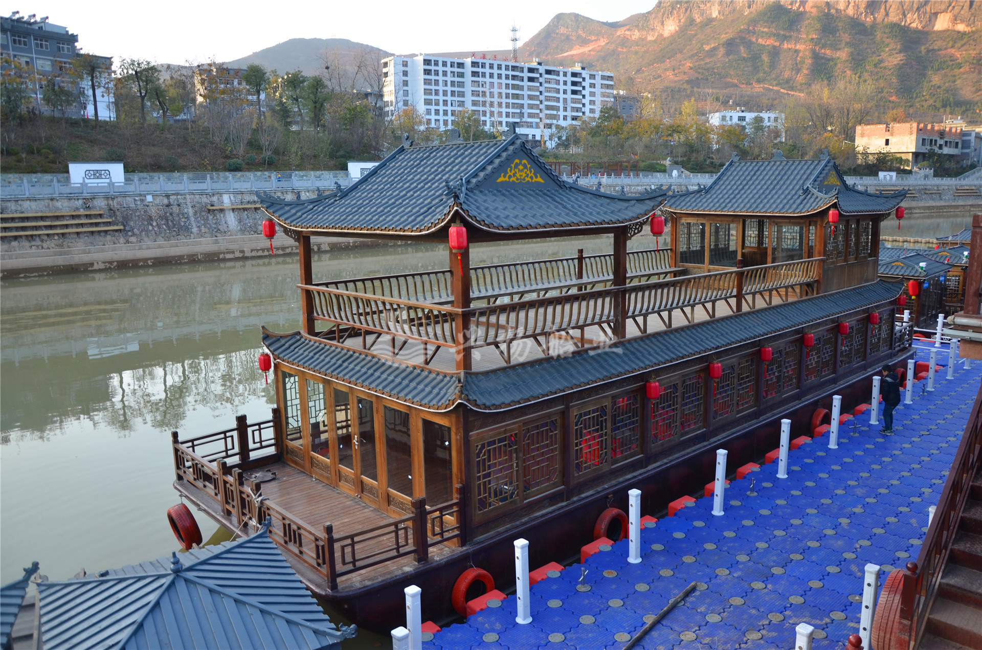 陜西商洛漫川古鎮18米雙層畫(huà)舫船